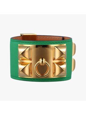 Hermes Collier de Chien Green Gold Leather Xgp S ?rsi Bracelet